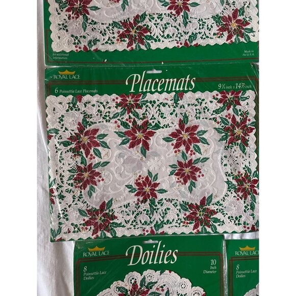 Royal Lace Poinsettia Lace Placemats & Doilies Sets - Picture 4 of 12